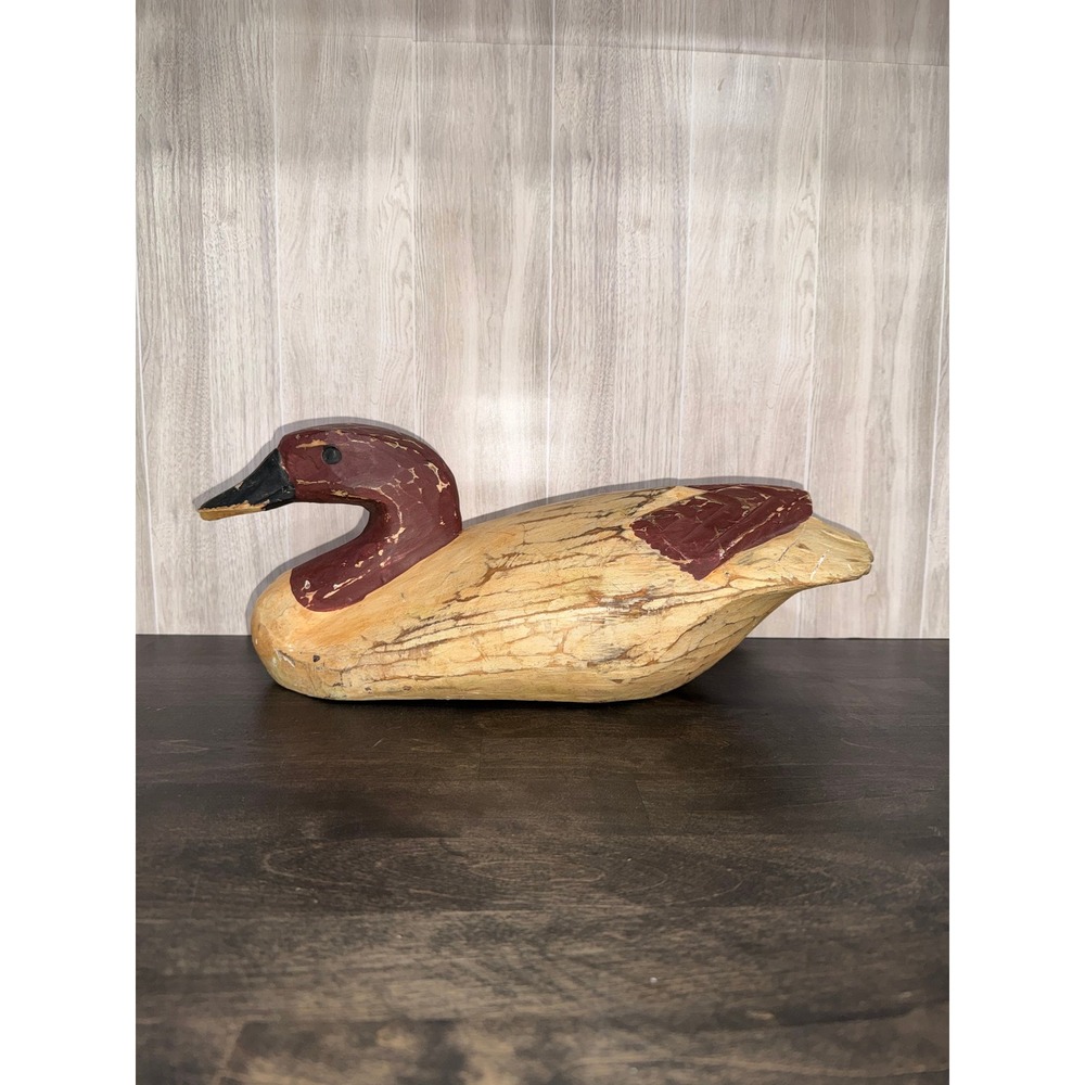 Vintage Hand Carved Wooden Duck‎ Decoy Rustic Folk Art Waterfowl Figurine Decor